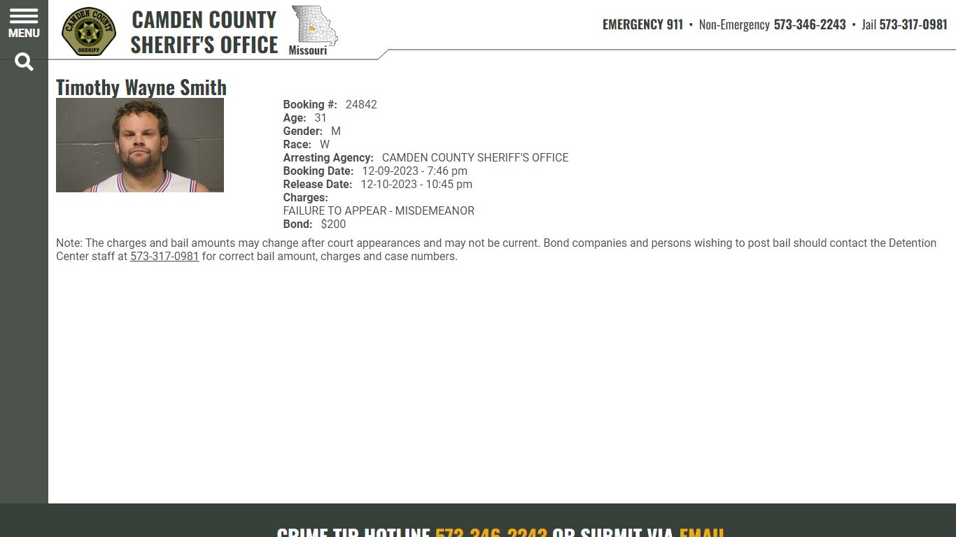 View Roster - Timothy Wayne Smith - Camden County Missouri Sheriff's Office